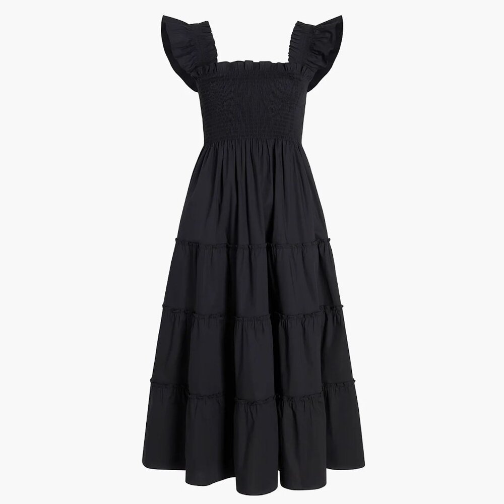 Hill House Black Smocked Bodice Tiered Midi Dress